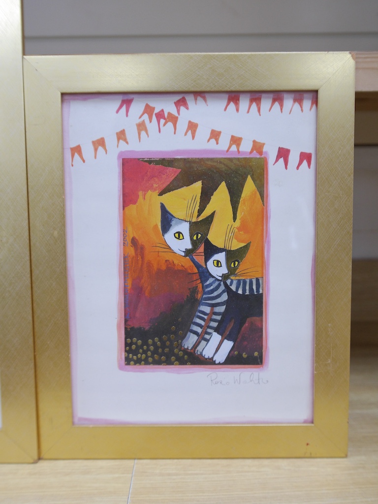 After Rosina Wachtmeister (Austrian, b.1939), two colour prints, Stylised cats, largest 49 x 49cm. Condition - good